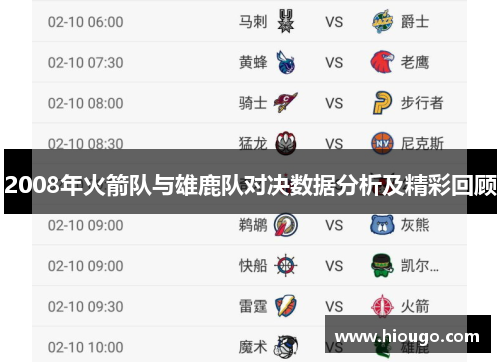 2008年火箭队与雄鹿队对决数据分析及精彩回顾